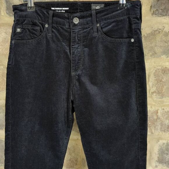 Ag Adriano Goldschmied Black Velveteen The Farrah Skinny pants Woman Size 27R‎ - Picture 2 of 14